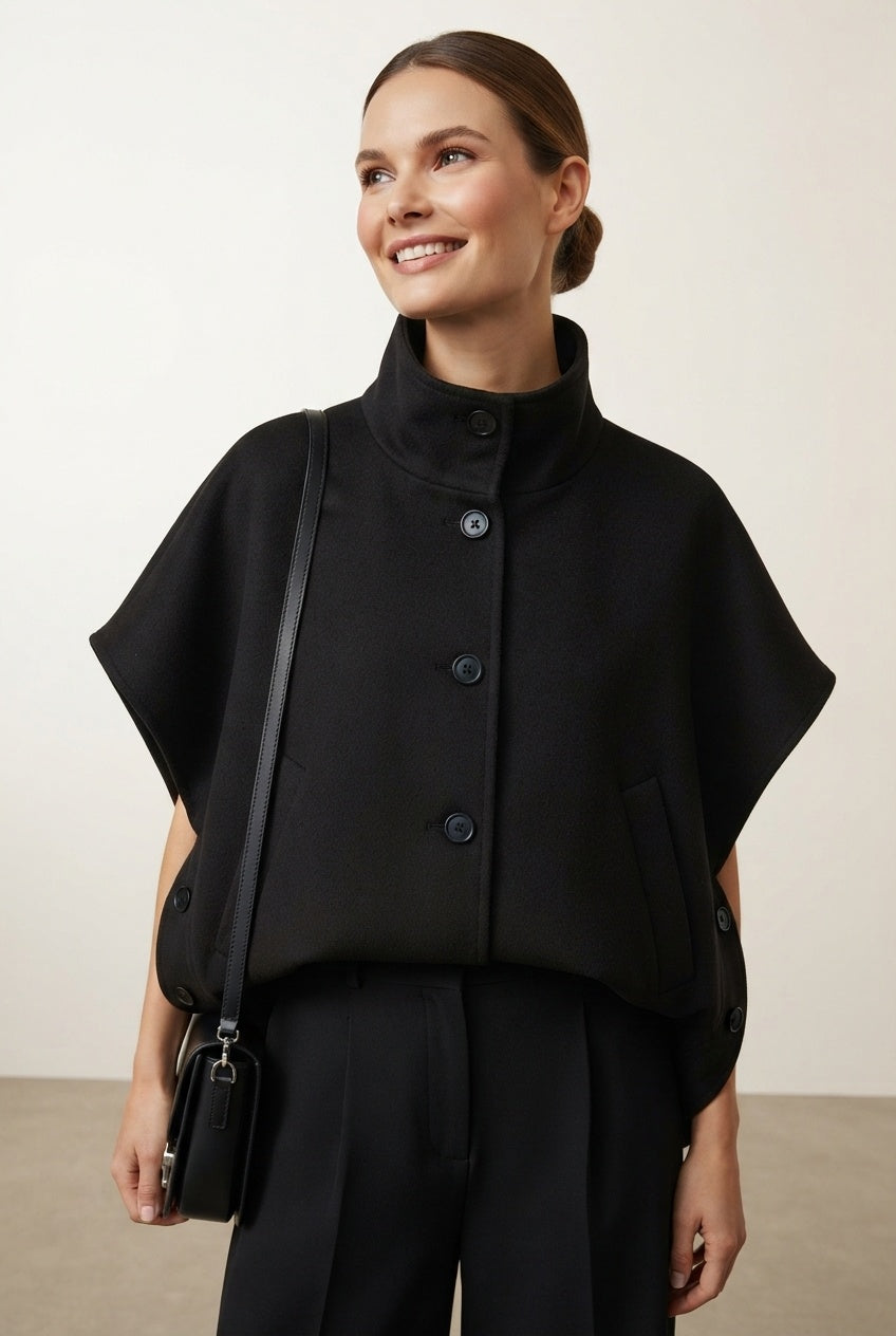 Ciara Button Poncho - Black