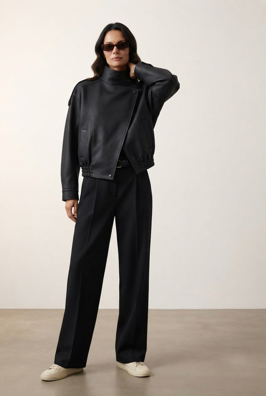 Rhonda Oversized Faux Leather Jacket - Black