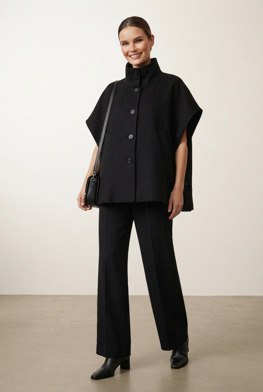 Ciara Button Poncho - Black