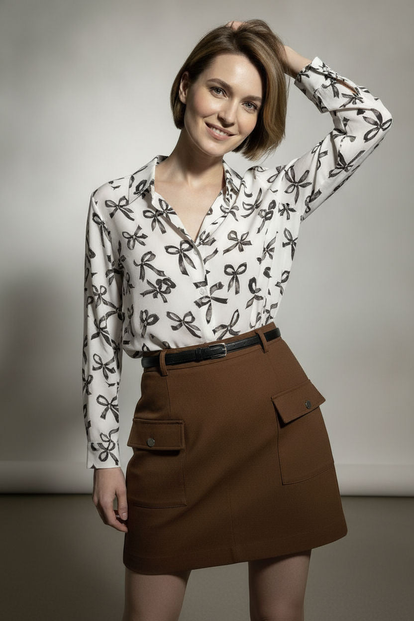 Linda Suede Mini Skirt with Side Pockets - Brown