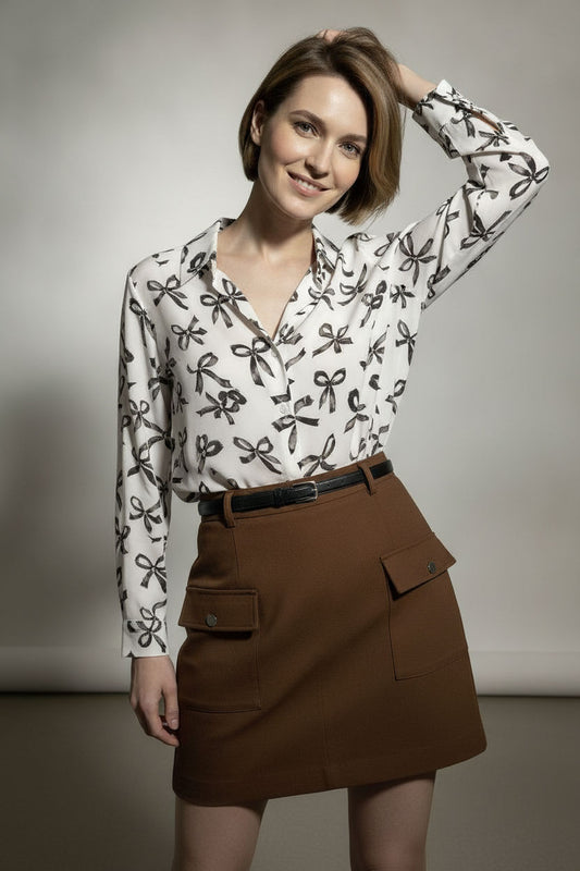 Linda Suede Mini Skirt with Side Pockets - Brown