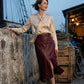Amelie Maxi Faux Leather Skirt with Button Details - Burgundy