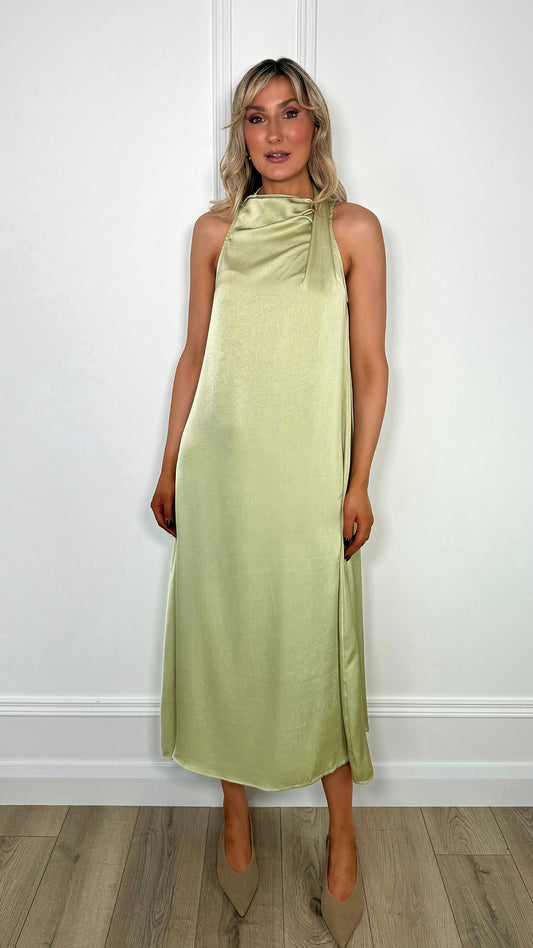 Jennifer Satin Dress - Lime Green