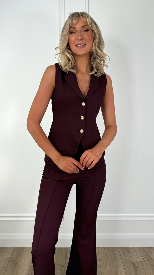 Ciara Button up Waistcoat - Plum
