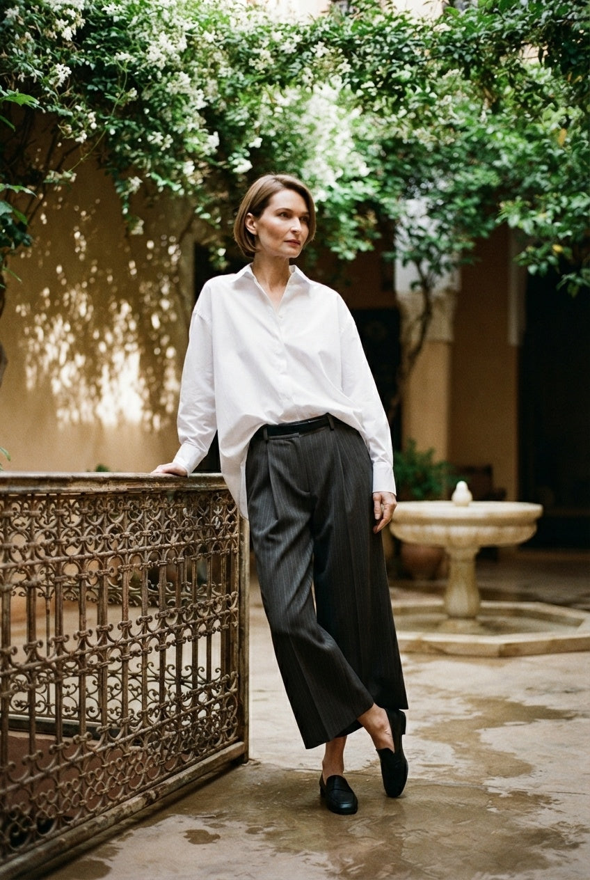 Mindy Tailored Stripped Cropped Trousers - Charcoal