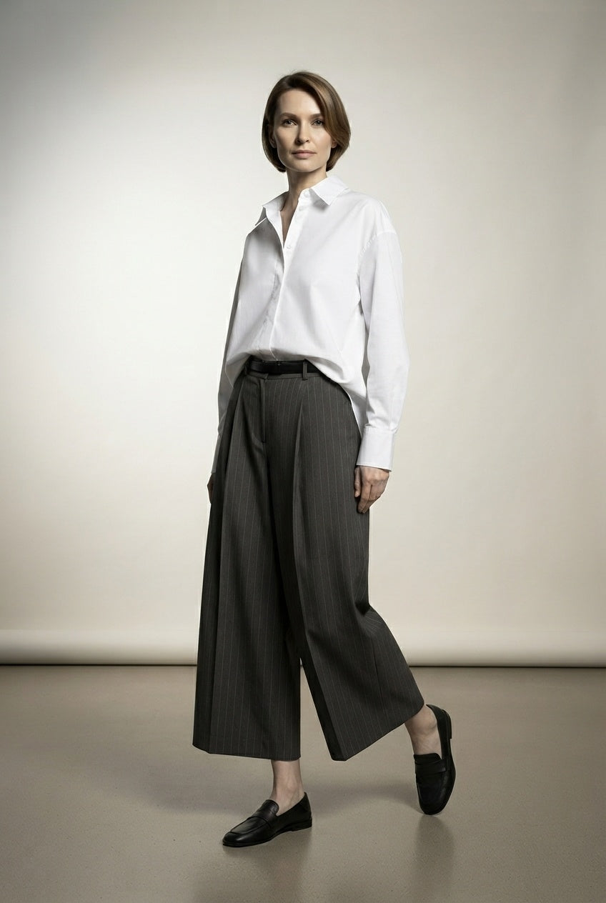 Mindy Tailored Stripped Cropped Trousers - Charcoal