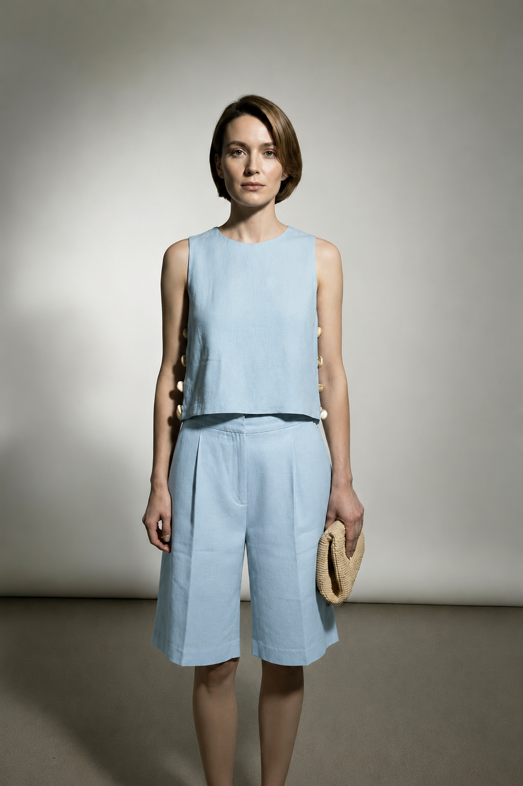 Alice Side Slit Top With Stones Pattern - Light Blue