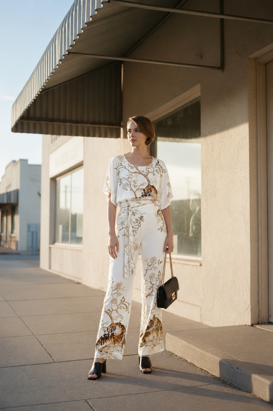 Emma Animal Print Trousers - White