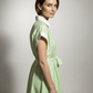 Cynthia Linen Striped Shirt Dress - Lime Green