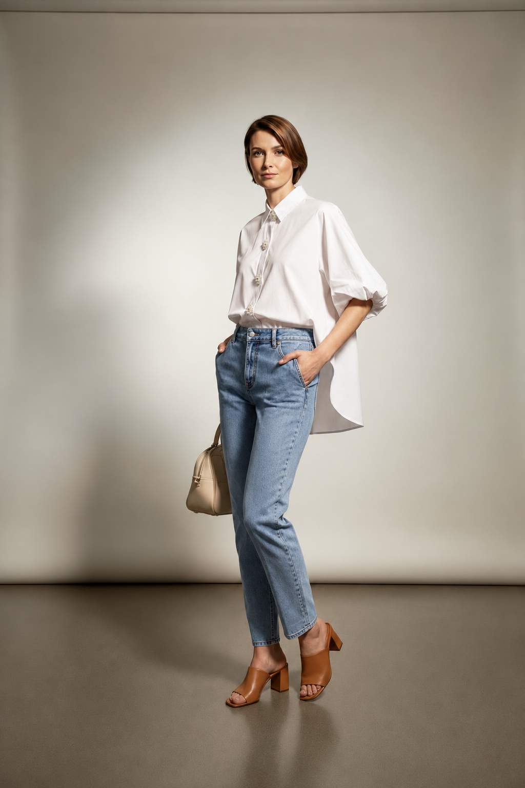 Diana Cotton Shirt with Balloon Sleeves - White