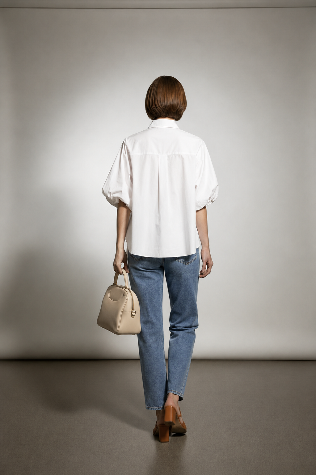 Diana Cotton Shirt with Balloon Sleeves - White