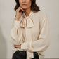 Sophia Satin Bowknot Shirt - Beige
