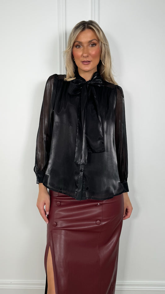 Aoife Bowknot Metallic Shirt - Black