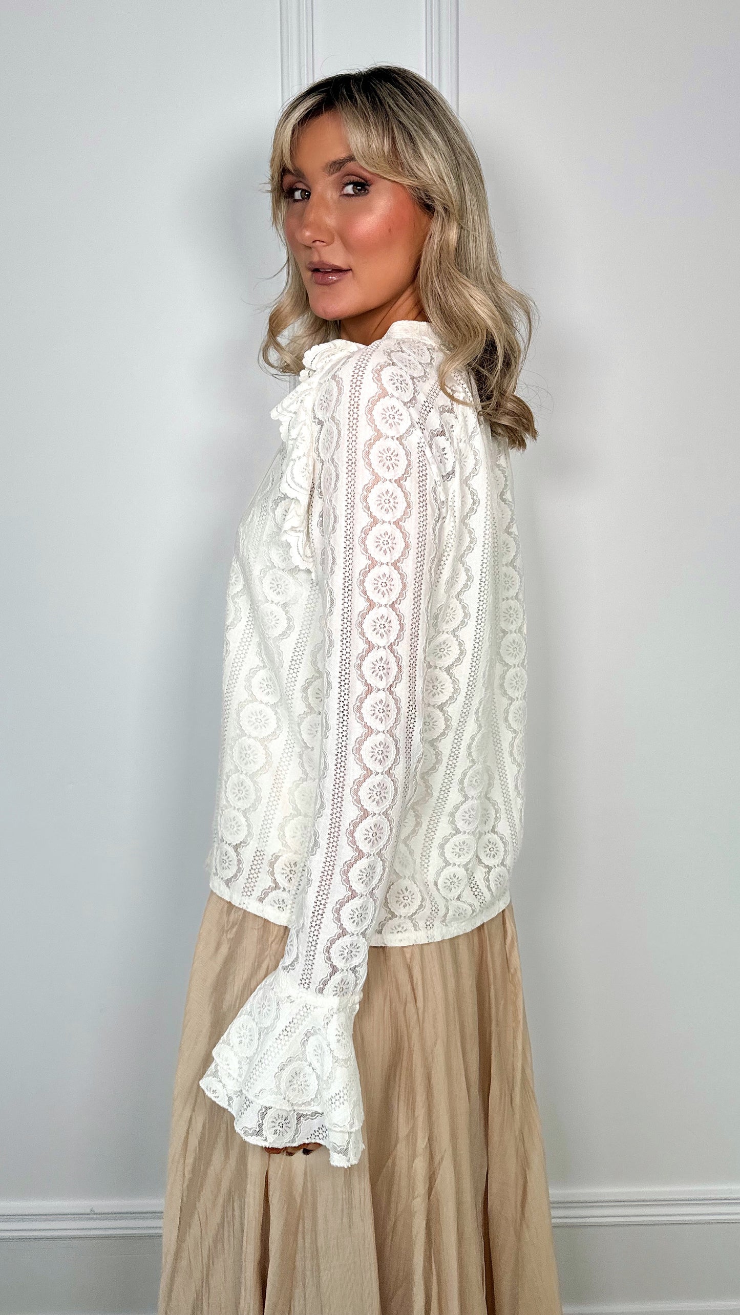 Karen Lace Boho Blouse - Beige