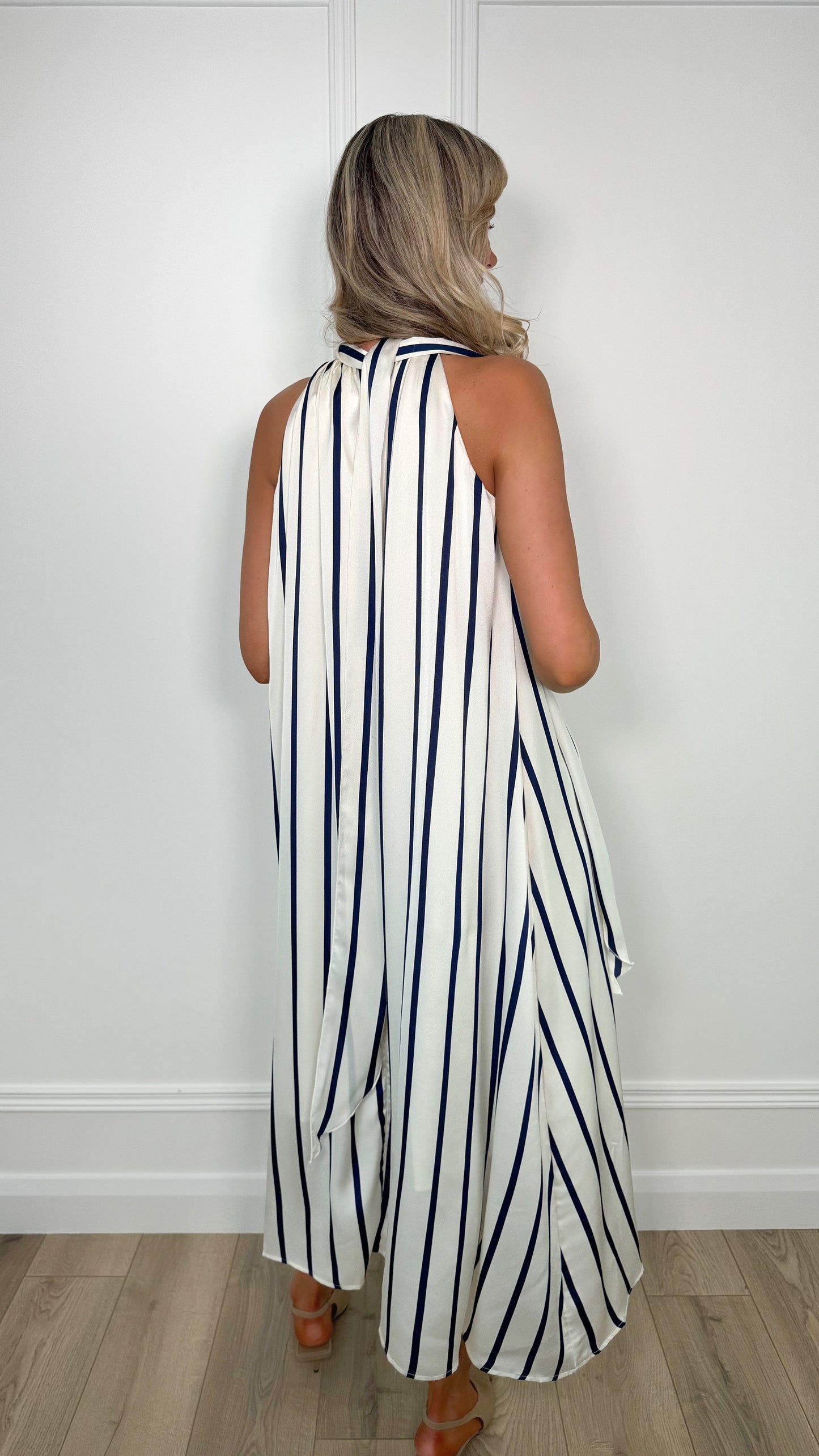 Siobhan Satin Striped Tent Dress - Navy and White