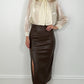 Amelie Maxi Faux Leather Skirt with Button Details - Choco Brown