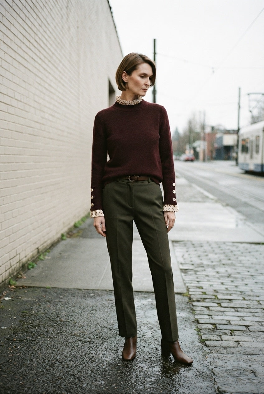 Tanya Sweater Knit With Polka Dot Details - Choco Brown