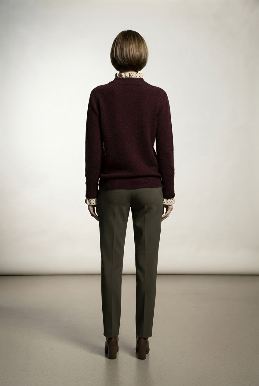Tanya Sweater Knit With Polka Dot Details - Choco Brown