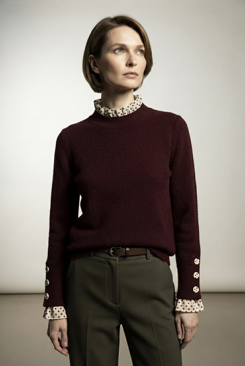 Tanya Sweater Knit With Polka Dot Details - Choco Brown