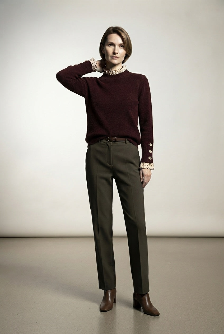 Tanya Sweater Knit With Polka Dot Details - Choco Brown