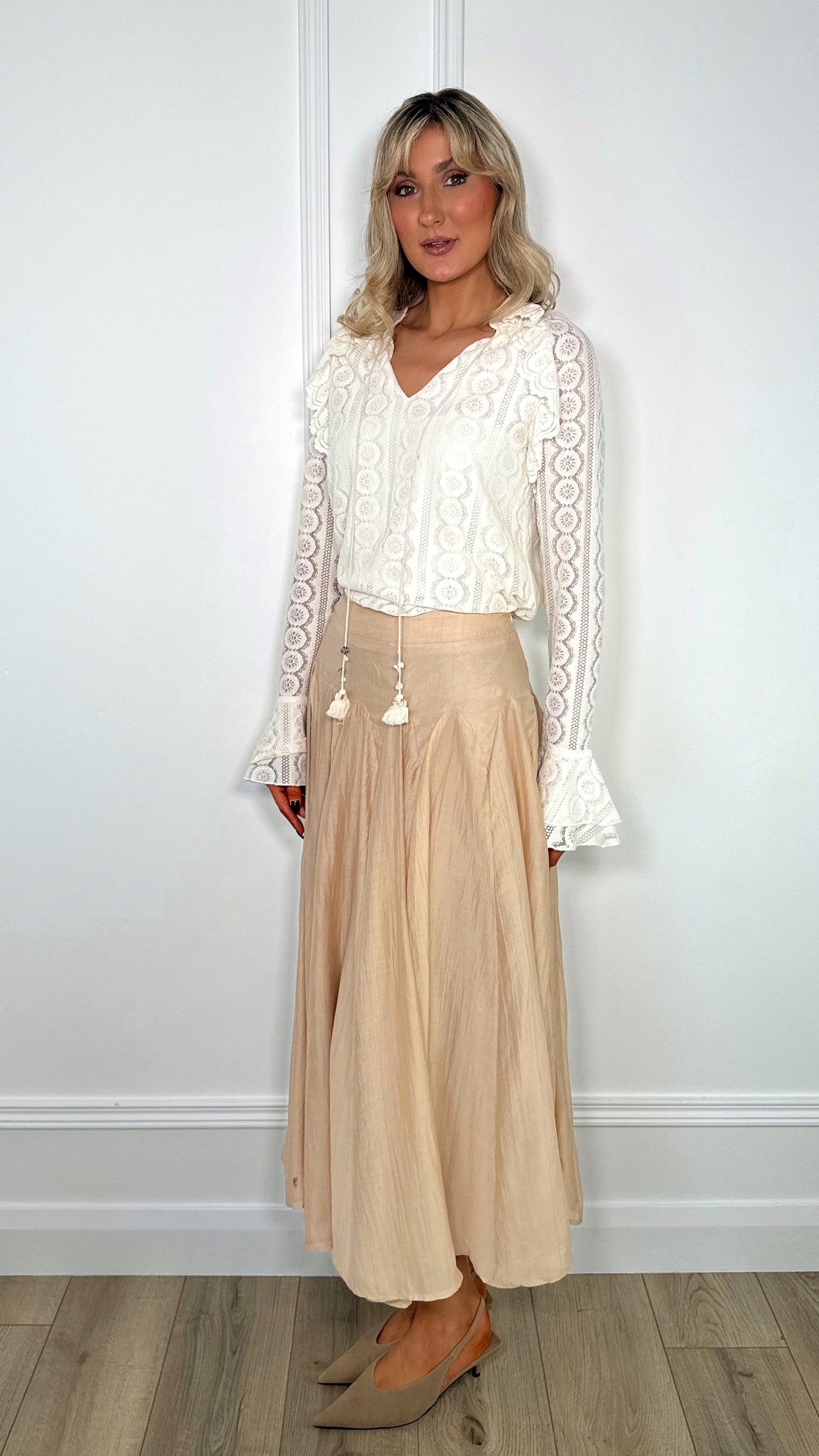 Claire Maxi Flared Skirt - Beige