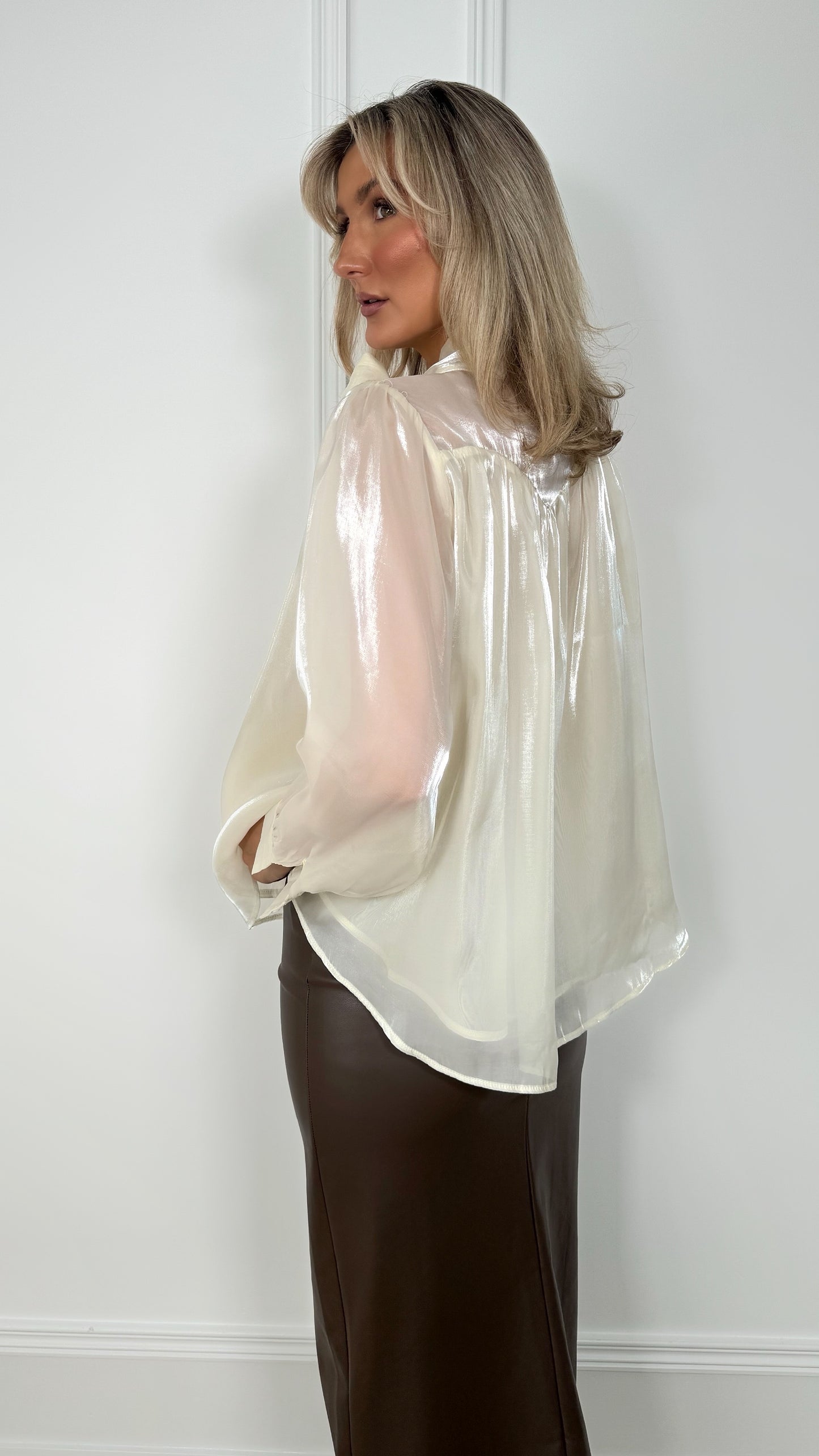 Aoife Bowknot Metallic Shirt - Beige