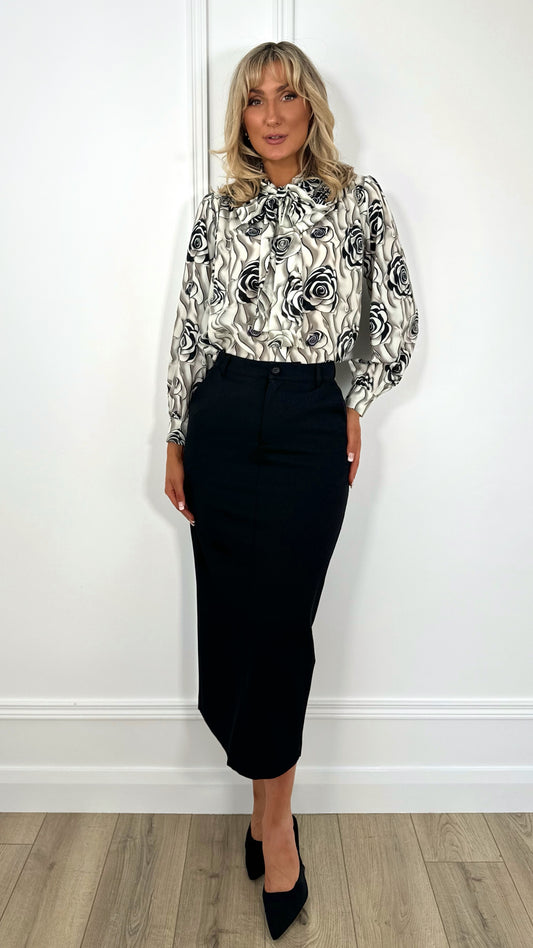 Anne Tailored Maxi Skirt - Black