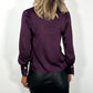 Tessy Elegant Choker Cowl Neck Puffy Sleeve Blouse - Plum