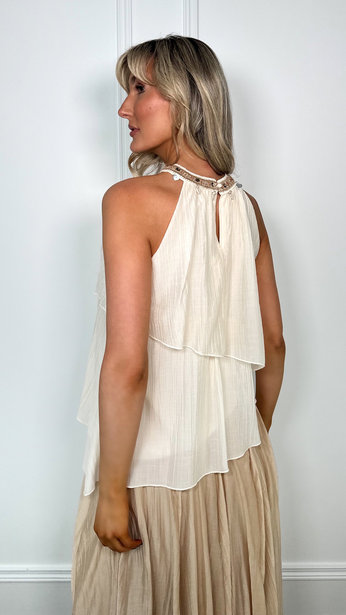 Helen Halter Neck Top - Beige