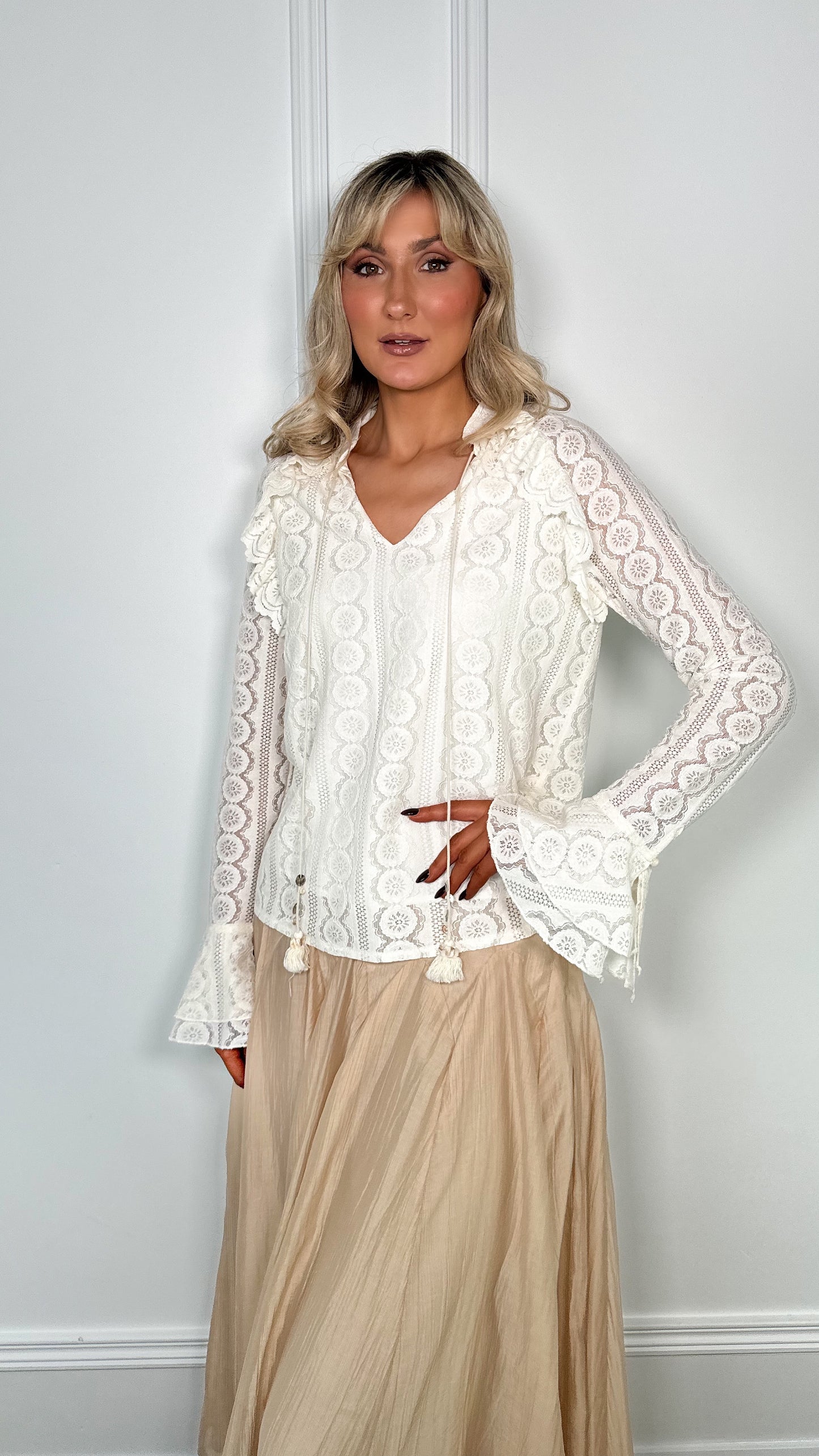 Karen Lace Boho Blouse - Beige