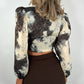 Sofia Printed wrap Blouse - Beige and Brown