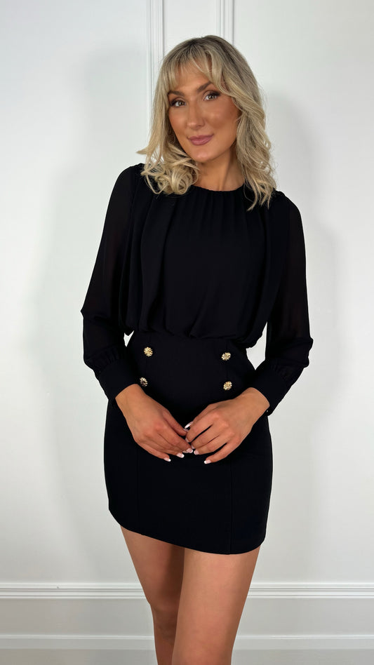 Cara Long Sleeved Dress - Black