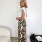 Isabella Wide Legs Printed Belted Trousers - Khaki