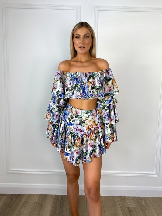 Eva Floral Cropped Top and Skort Set