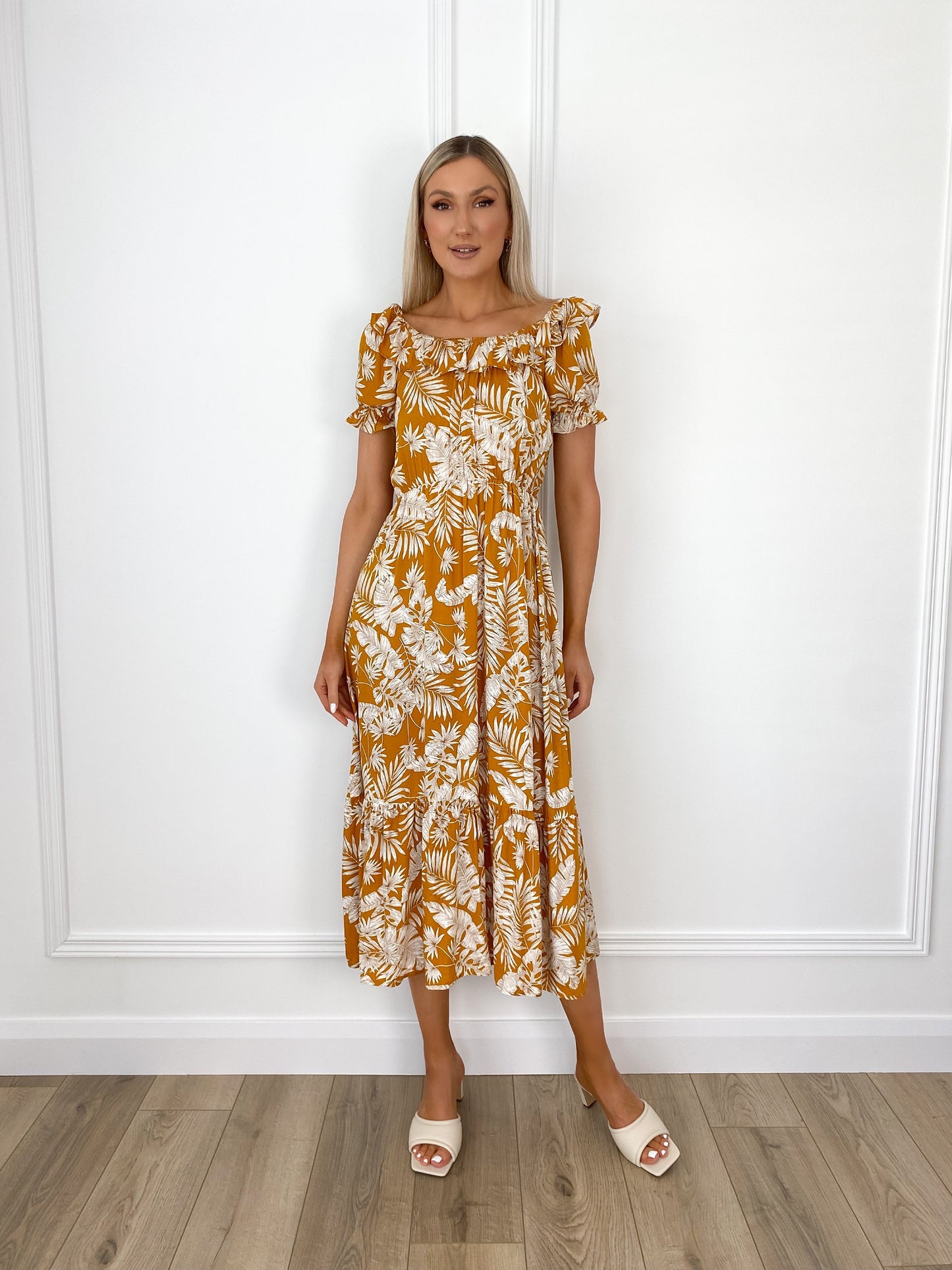 Karina Printed Dress - Mustard