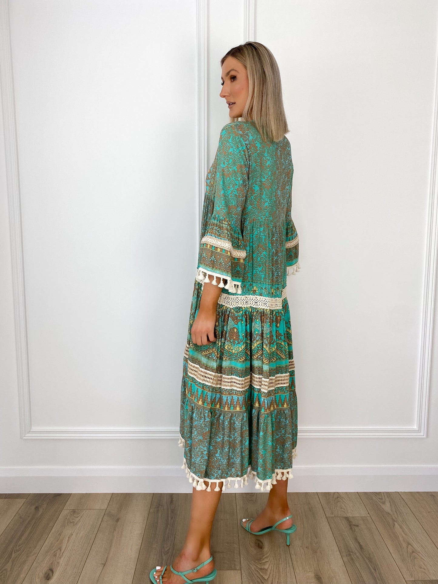 Emma Boho Printed Maxi Dress - Green