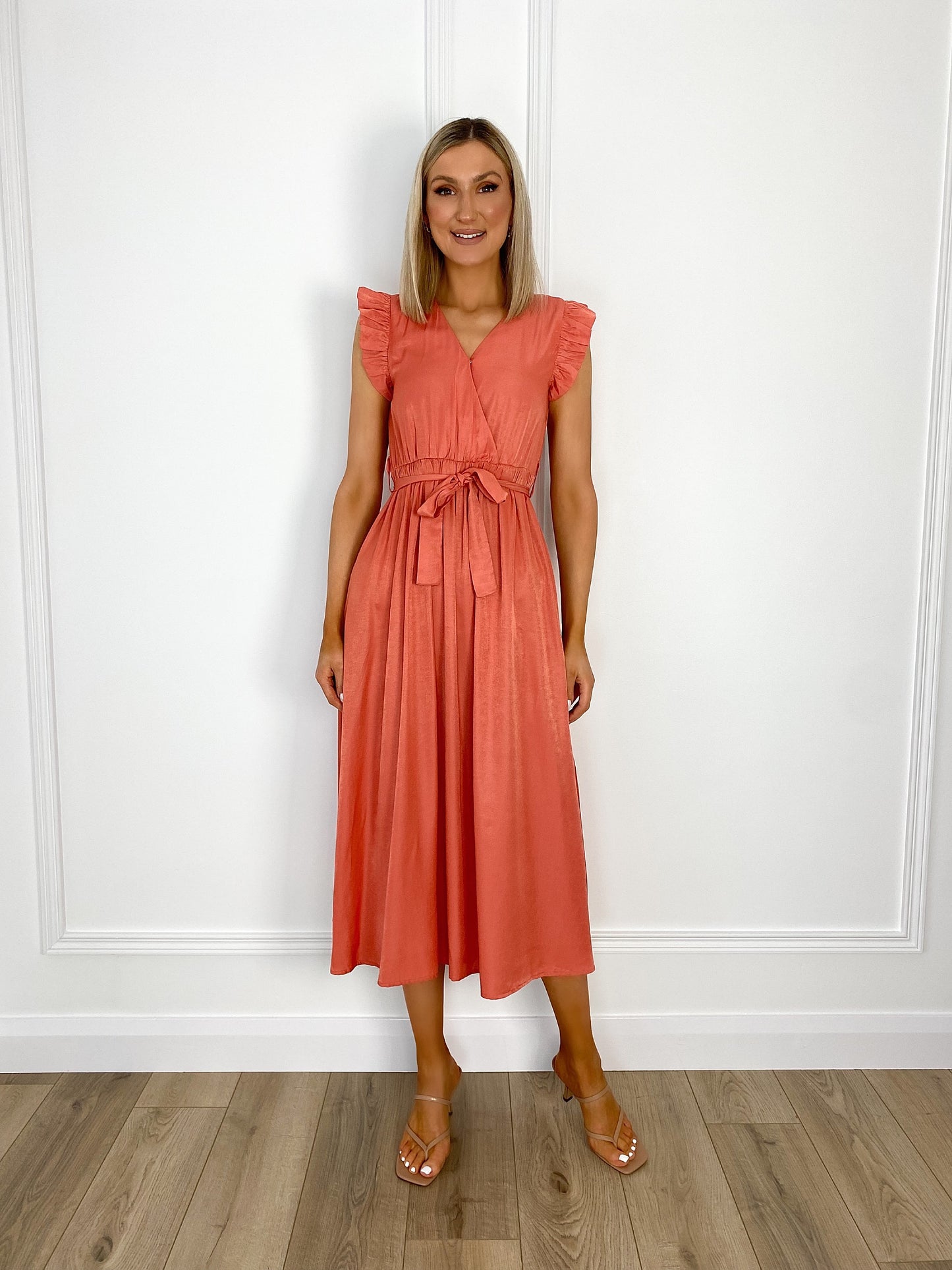 Anita Belted Midi Dress with Frill Sleeves