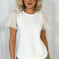 Jessy White Tee with Fringe Short Sleeves