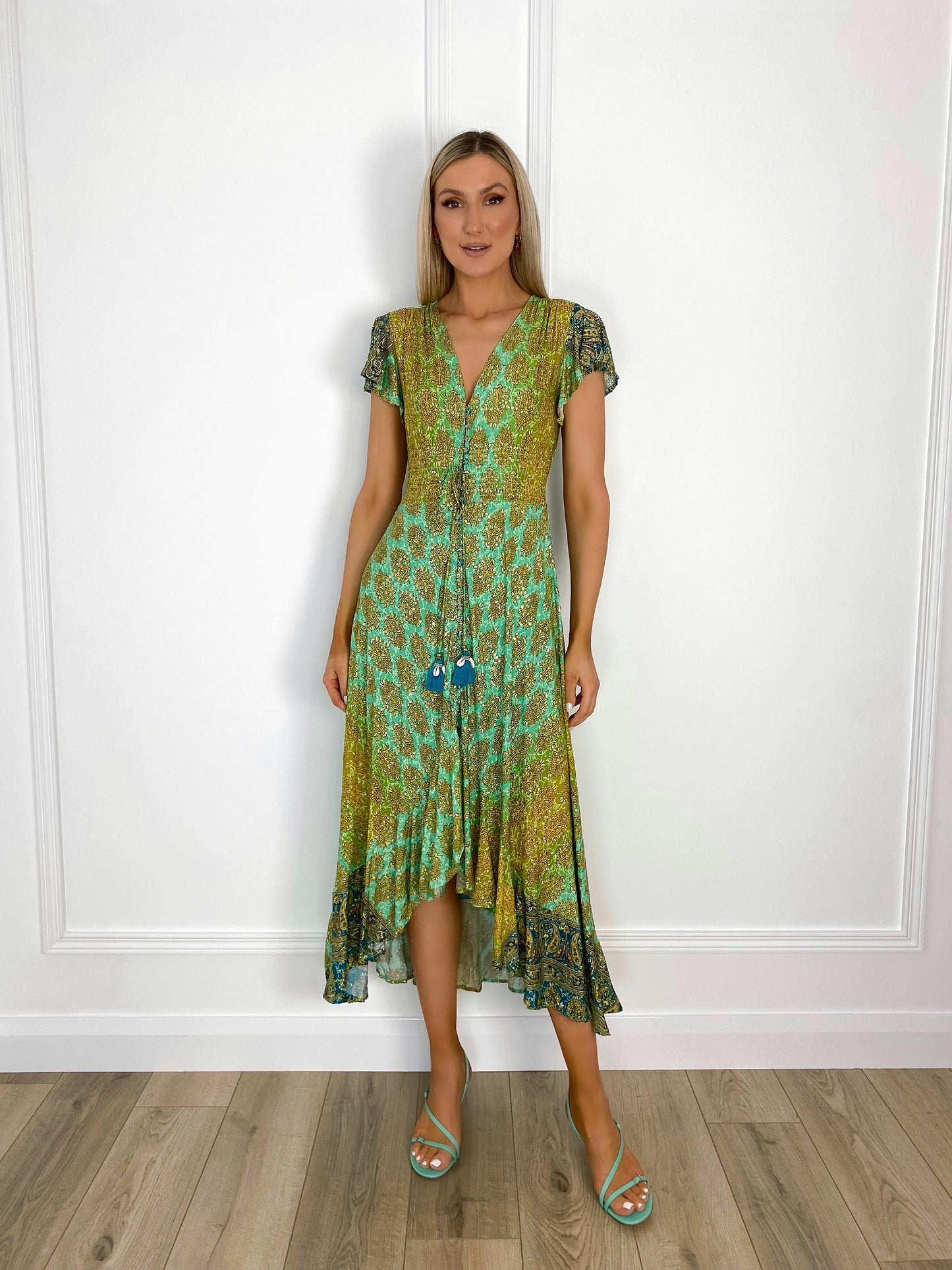 Jennifer Printed Wrap Dress - Green