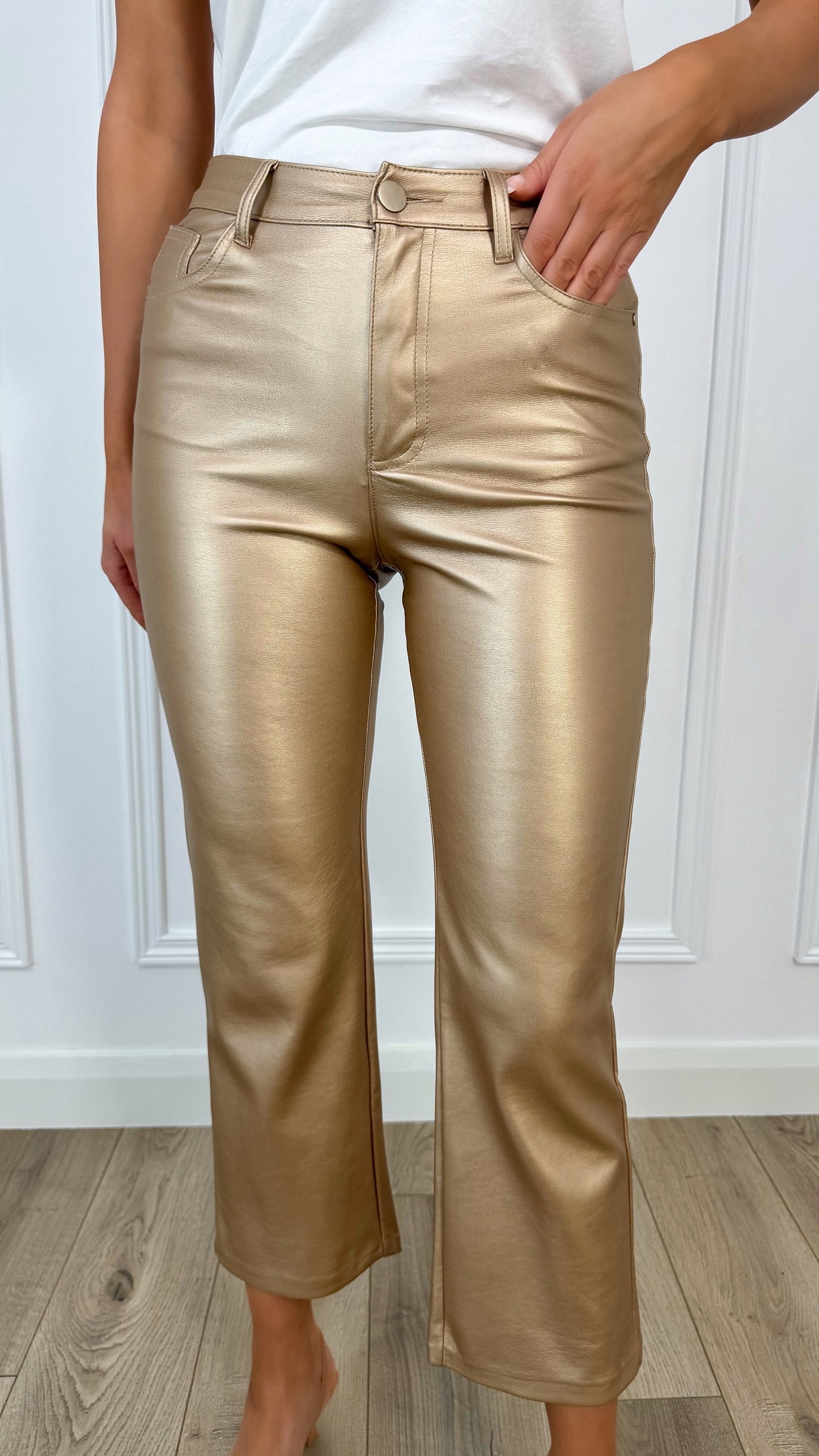 Solange Straight Leatherette Pants - Golden