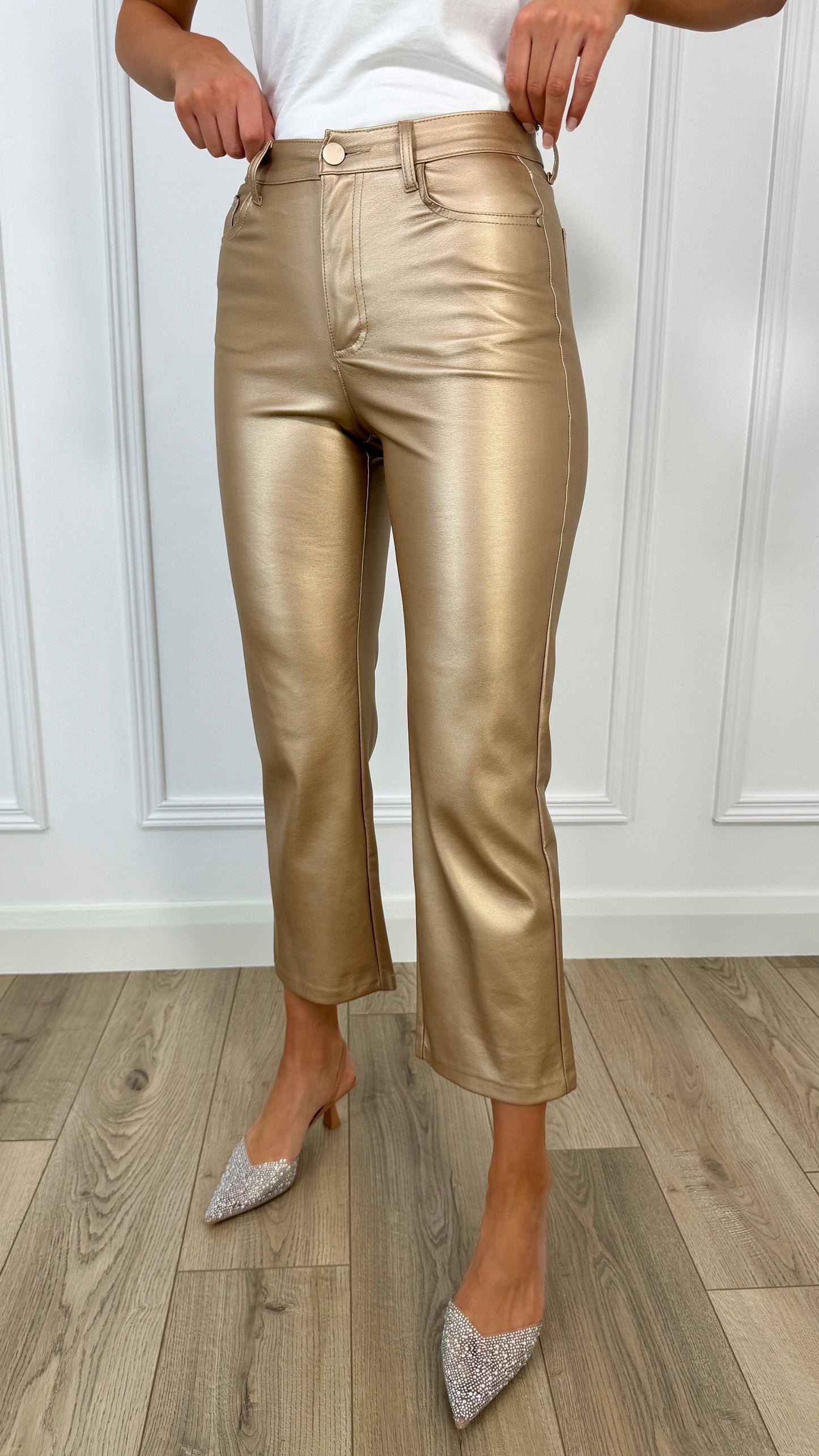 Solange Straight Leatherette Pants - Golden