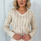 V-neck Jumper with Sequin Pattern - Beige