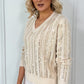 V-neck Jumper with Sequin Pattern - Beige