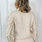 V-neck Jumper with Sequin Pattern - Beige