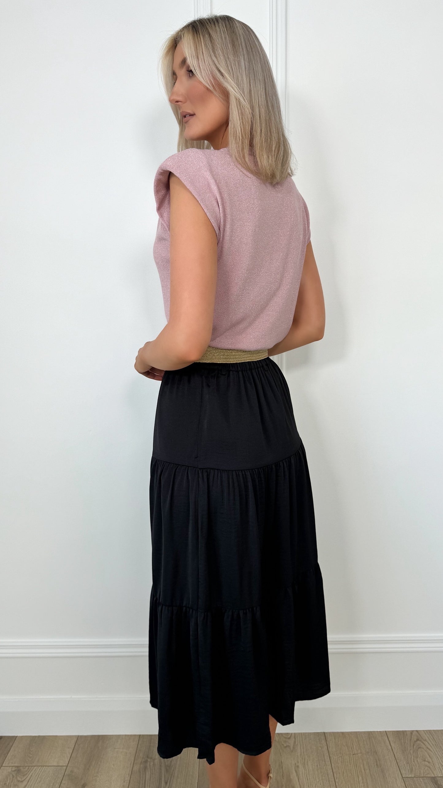 Black Midi Skirt with Belt