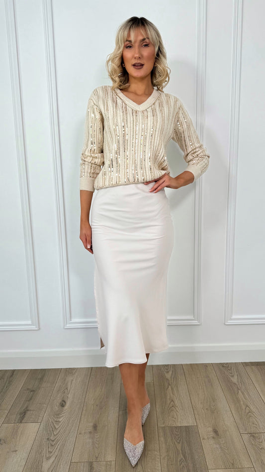 Olivia Cut Maxi Skirt - Beige