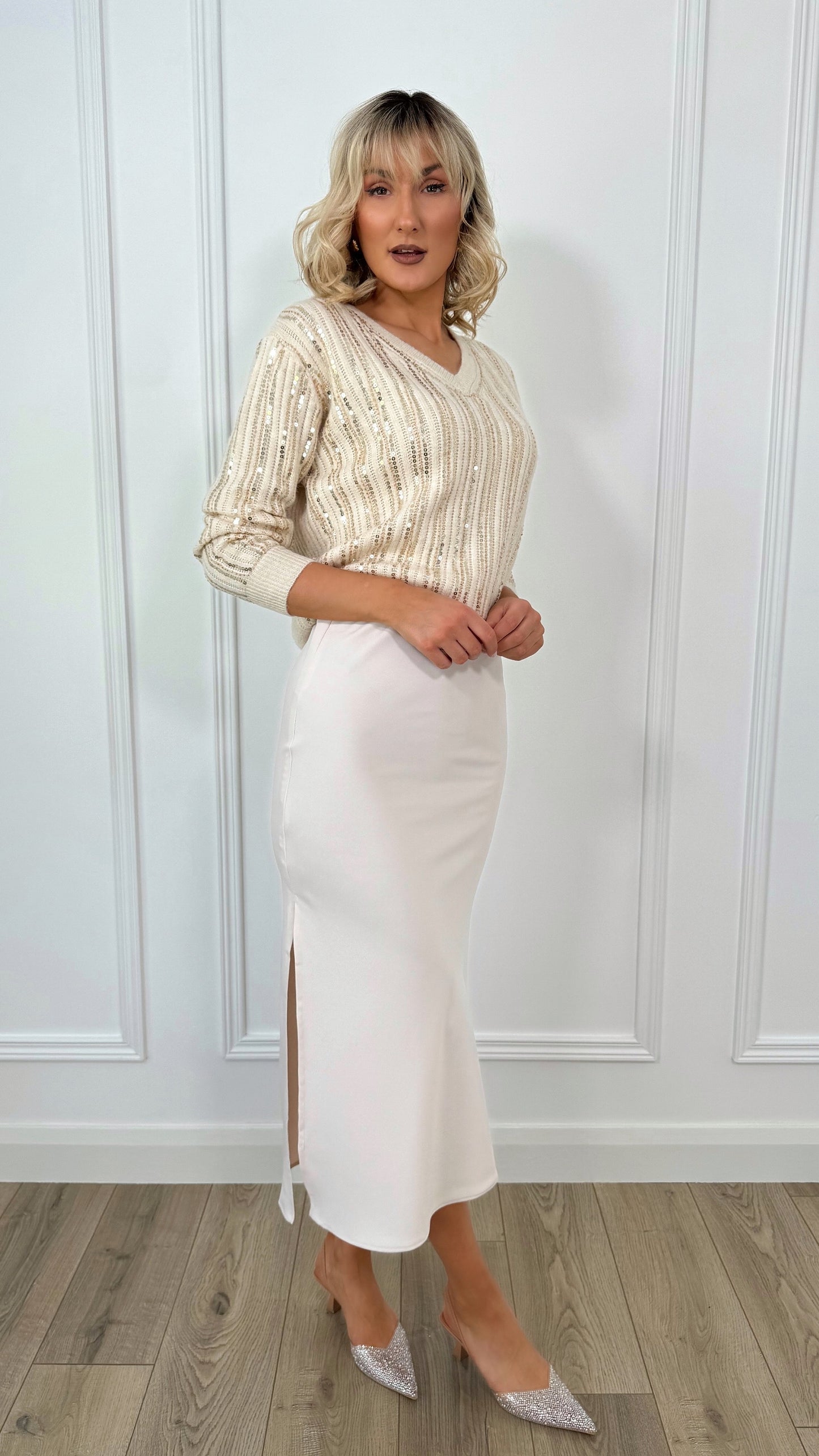 Olivia Cut Maxi Skirt - Beige