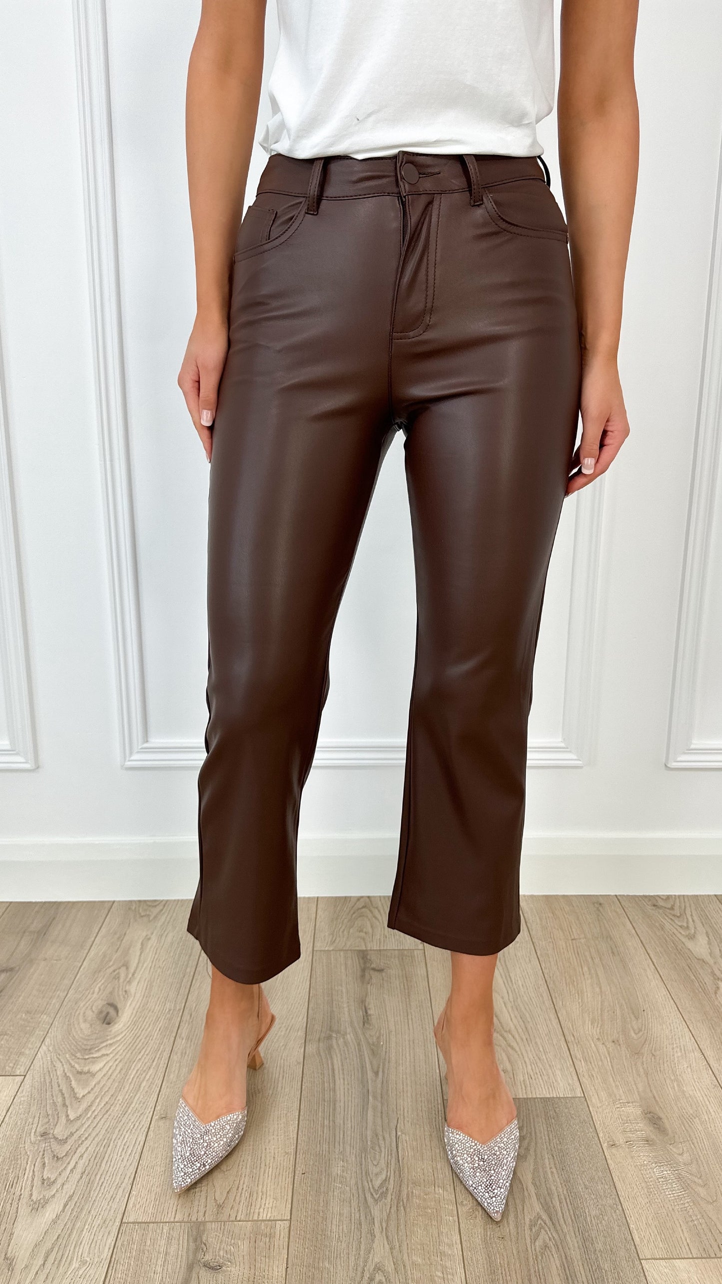 Solange straight leatherette pants - Chocolate