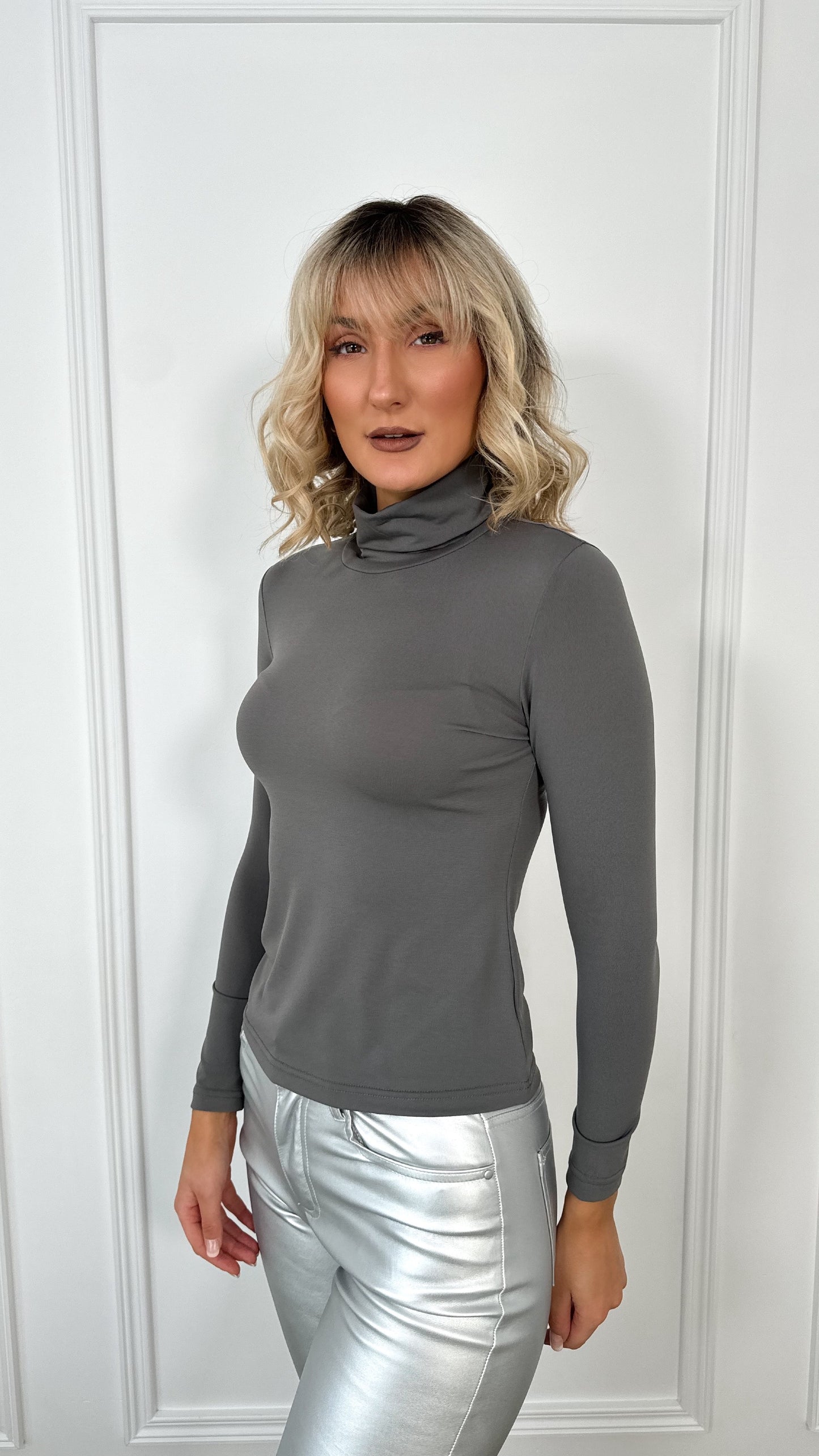 Silvia Polo Neck Top - Grey