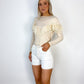 Amadea White Denim Shorts with Crochet Belt